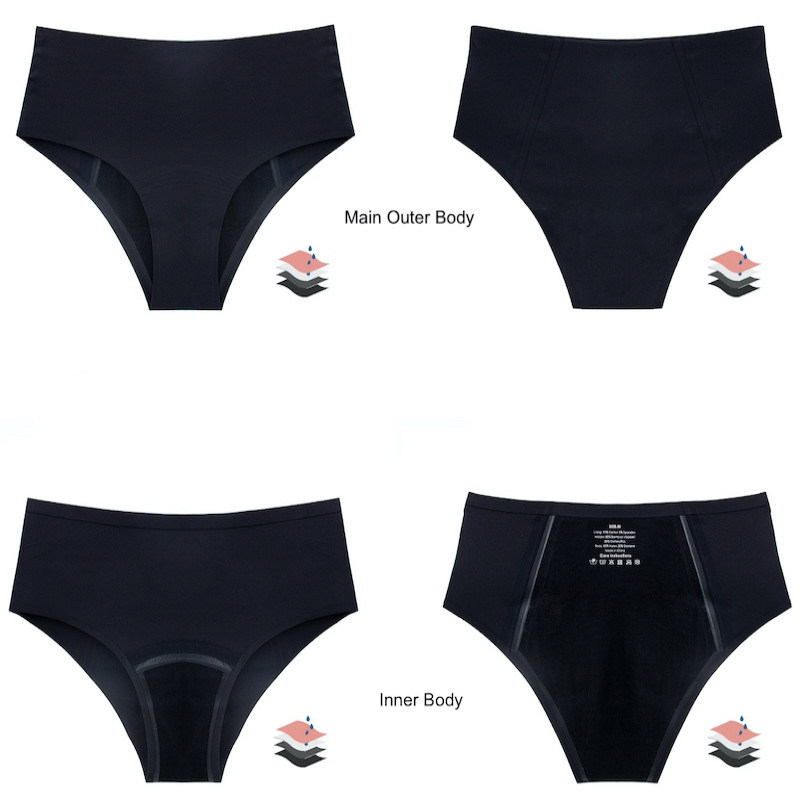High Waist Seamless Period Menstruation XS-2XL underwear BLACK